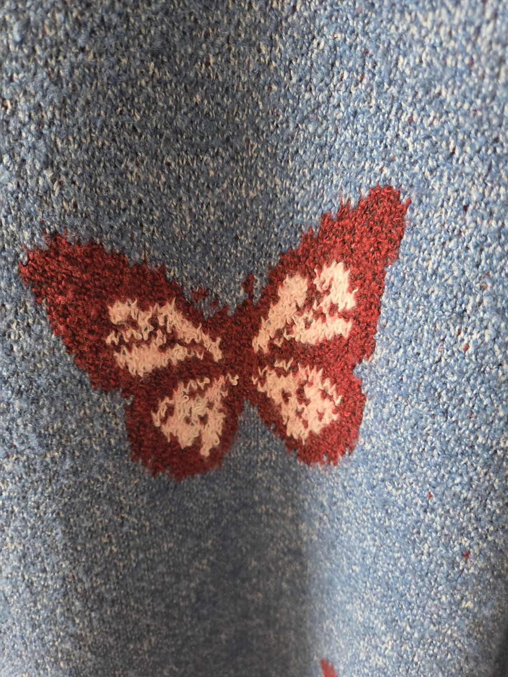 NWT Self Esteem Light Blue Butterfly V-Neck Cardigan with Red Accents - Picture 6 of 6